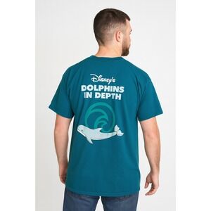 Vintage Disney Dolphins in Depth‎ Mens XL Teal Graphic T Shirt Short Sleeve